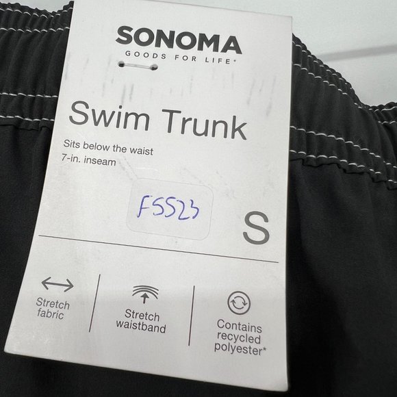Sonoma Men Good For Life 7" Elastic-Waistband Swim Trunks Black Light Grey S NWT - Picture 6 of 6